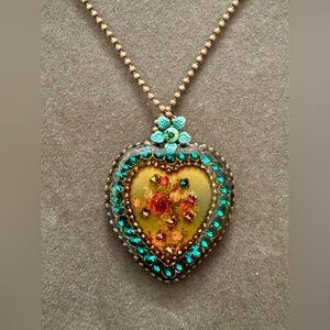 Michal Negrin Turquoise and Gold Heart Necklace